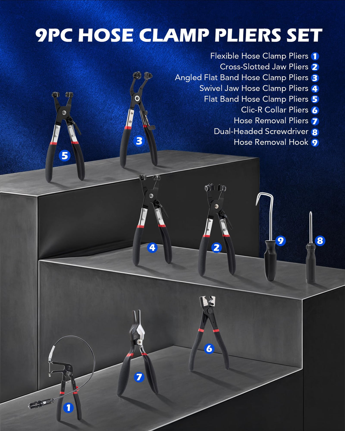 Orion Motor Tech flexible long-reach plier inserted in tight engine space for access