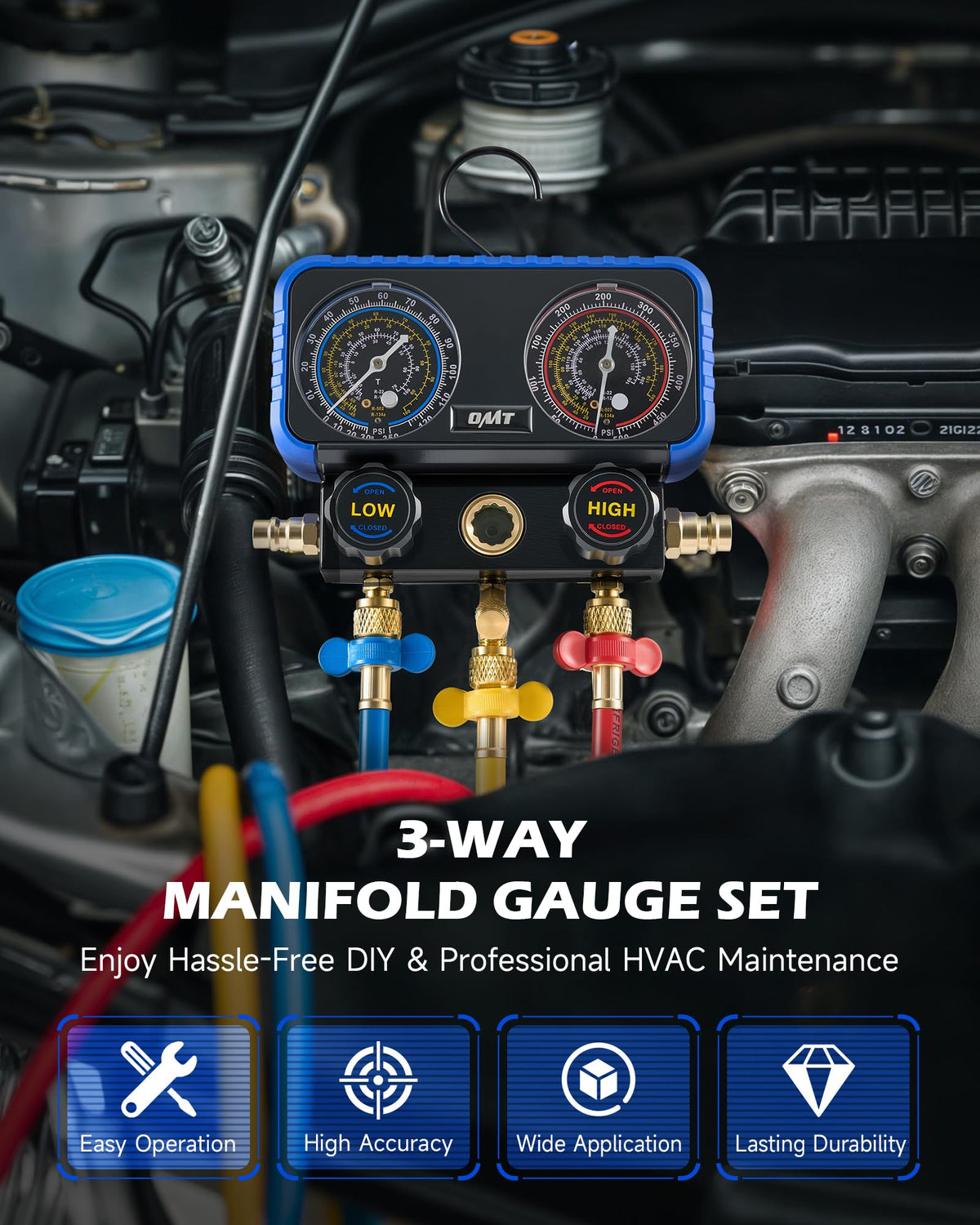 Orion Motor Tech close-up of large Fahrenheit dials for easy, accurate pressure reading