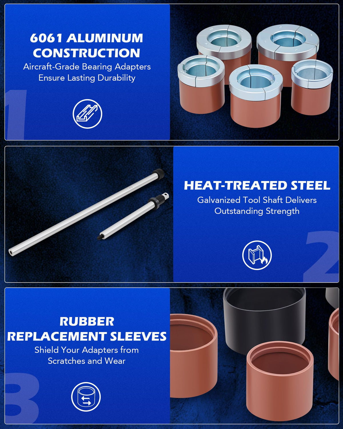 Orion Motor Tech kit in use on an engine showing safe, aligned bearing removal