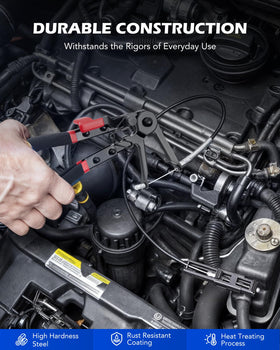 Orion Motor Tech pliers holding spring clamp enabling hands-free hose removal