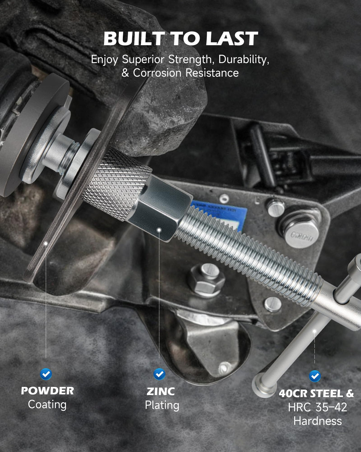 Orion Motor Tech powder-coated surface detail on steel tool, resists corrosion and wear