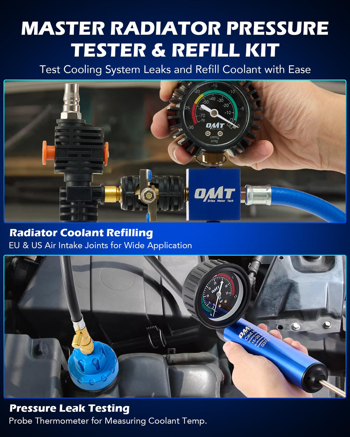 Orion Motor Tech pressure gauge close-up for accurate leak diagnosis