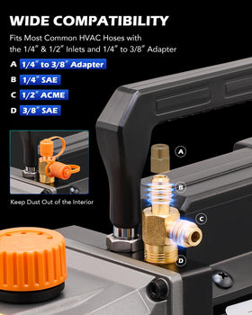 Orion Motor Tech pump next to a toolbox showing size comparison for convenient storage