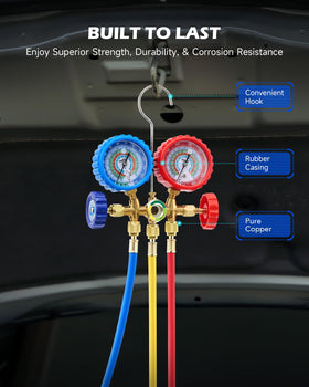 Orion Motor Tech hoses beside ruler showing five-foot length for reach and convenience