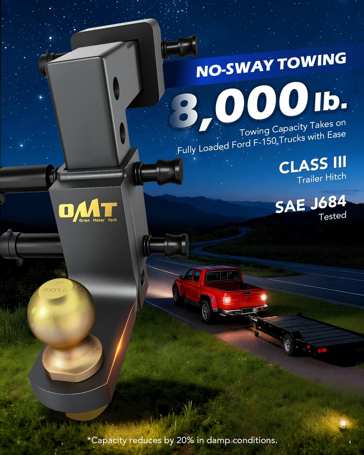 Orion Motor Tech side profile mounted in a 2-inch receiver illustrating fit and alignment