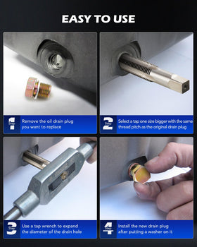 Orion Motor Tech size comparison chart illustrating M13–M22 range to pick correct drain plug