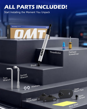 Orion Motor Tech tailgate assist beside hand for scale, easy-install and compact benefit