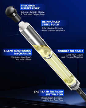 Orion Motor Tech tailgate shock beside ruler showing scale for correct fitment