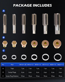 Orion Motor Tech tap close-up showing sharp threads to cut clean oil pan threads reliably