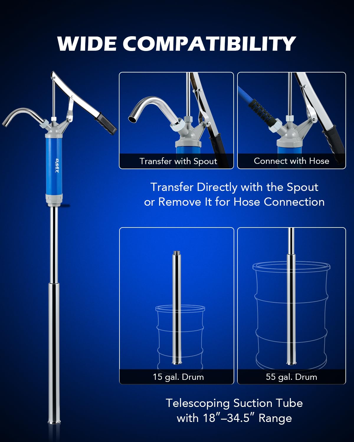 Orion Motor Tech telescoping suction tube close-up for adjustable drum reach