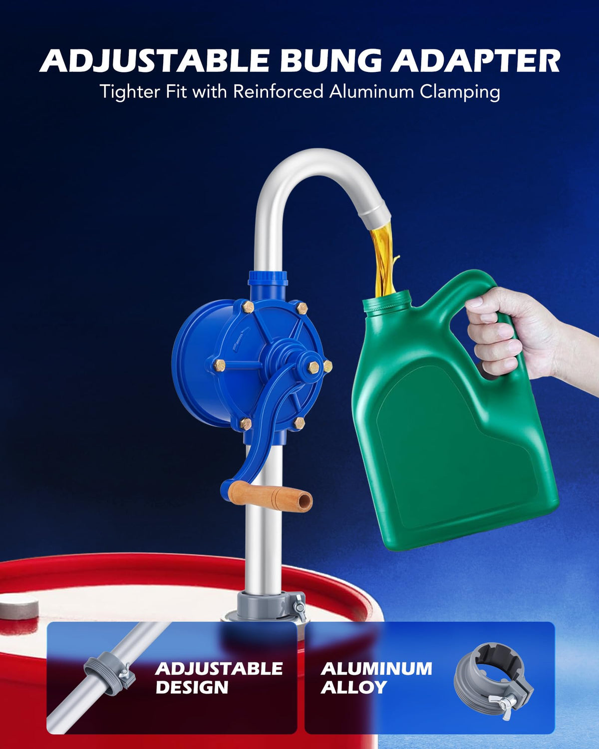 Orion Motor Tech close-up of telescoping suction tube for adjustable drum reach