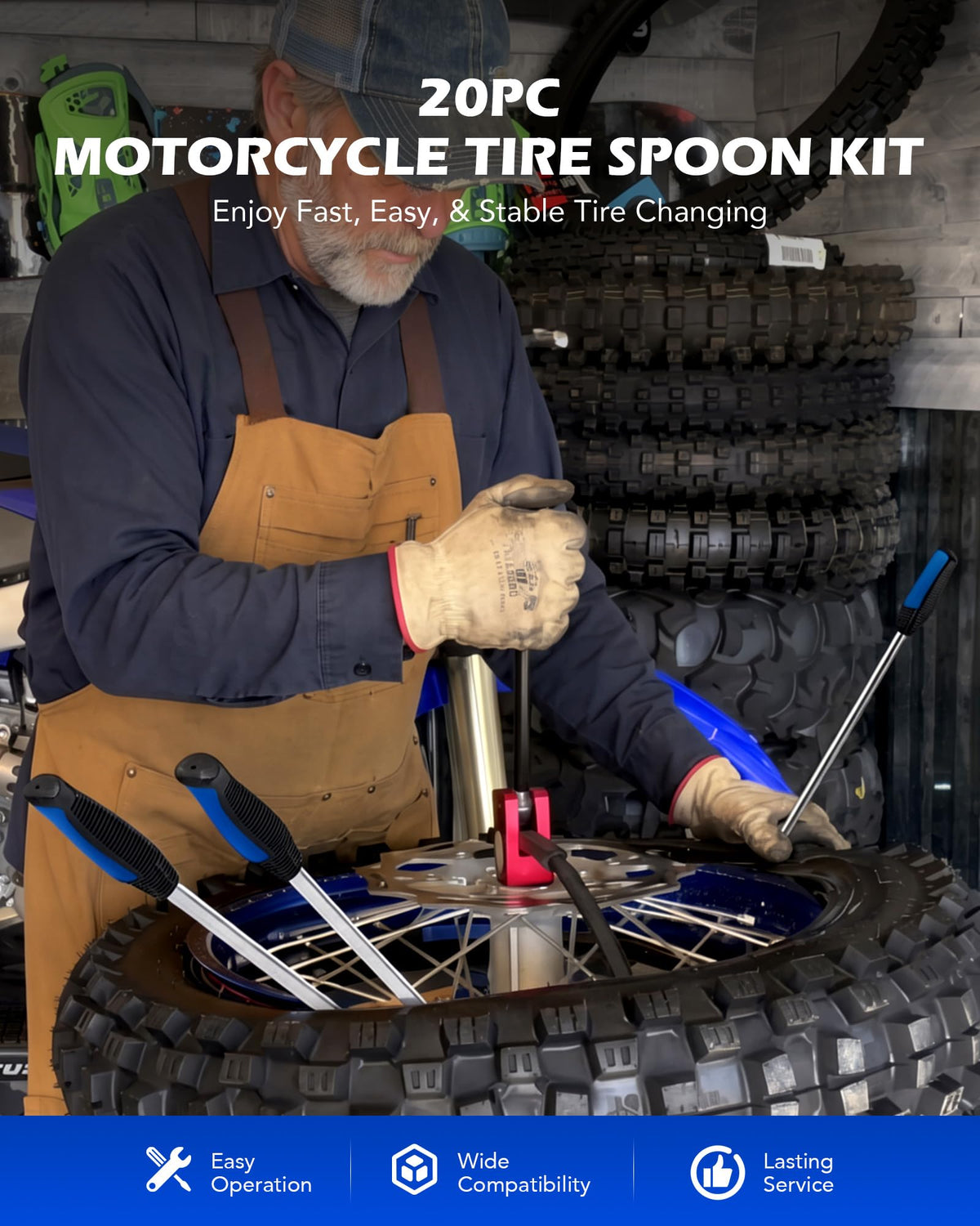 Orion Motor Tech close-up of 14.5 inch tire spoons showing sturdy handles and leverage