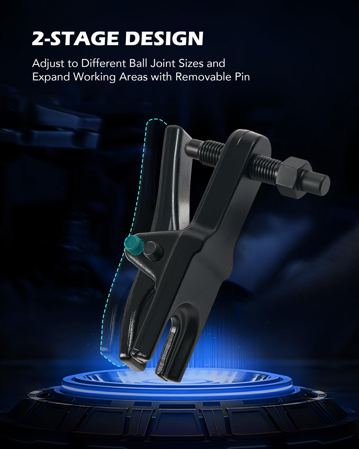 Orion Motor Tech tool in use on car tie rod showing efficient removal