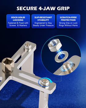 Orion Motor Tech tool engaged on fuel pump housing demonstrating secure grip and safe removal