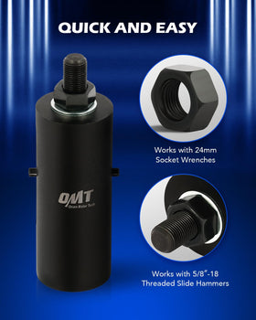 Orion Motor Tech puller engaged on Subaru control arm demonstrating proper use