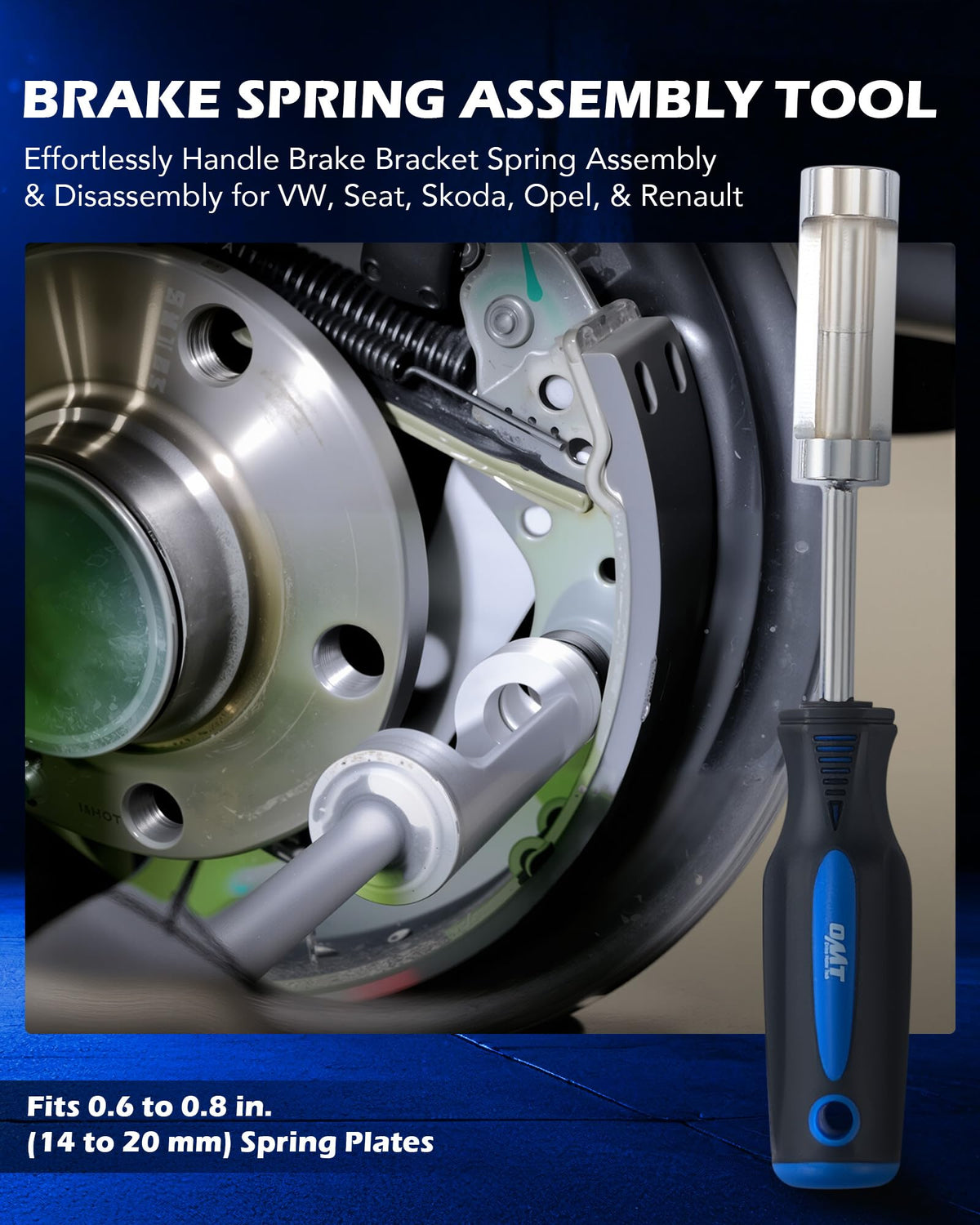 Orion Motor Tech mechanic using tools on a disc brake showing efficient caliper retraction