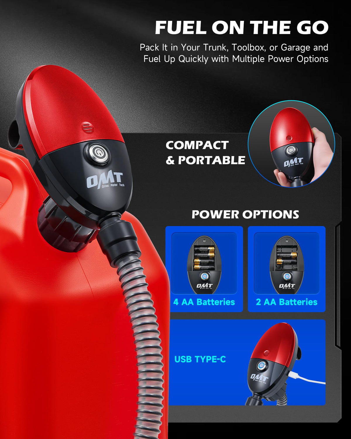 Orion Motor Tech USB-C port and AA battery compartment for flexible power