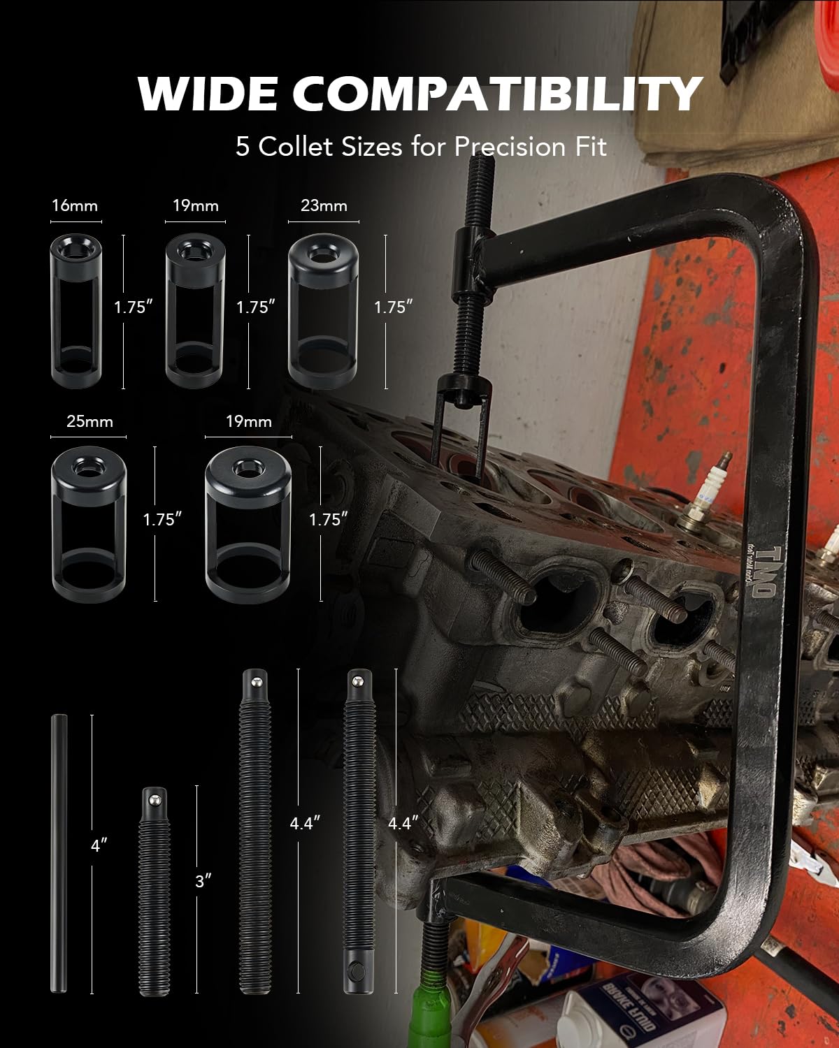 Orion Motor Tech collets and rods laid out showing adapter versatility for valves