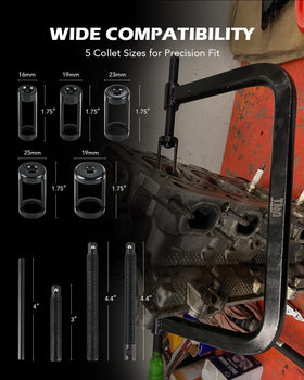 Orion Motor Tech collets and rods laid out showing adapter versatility for valves