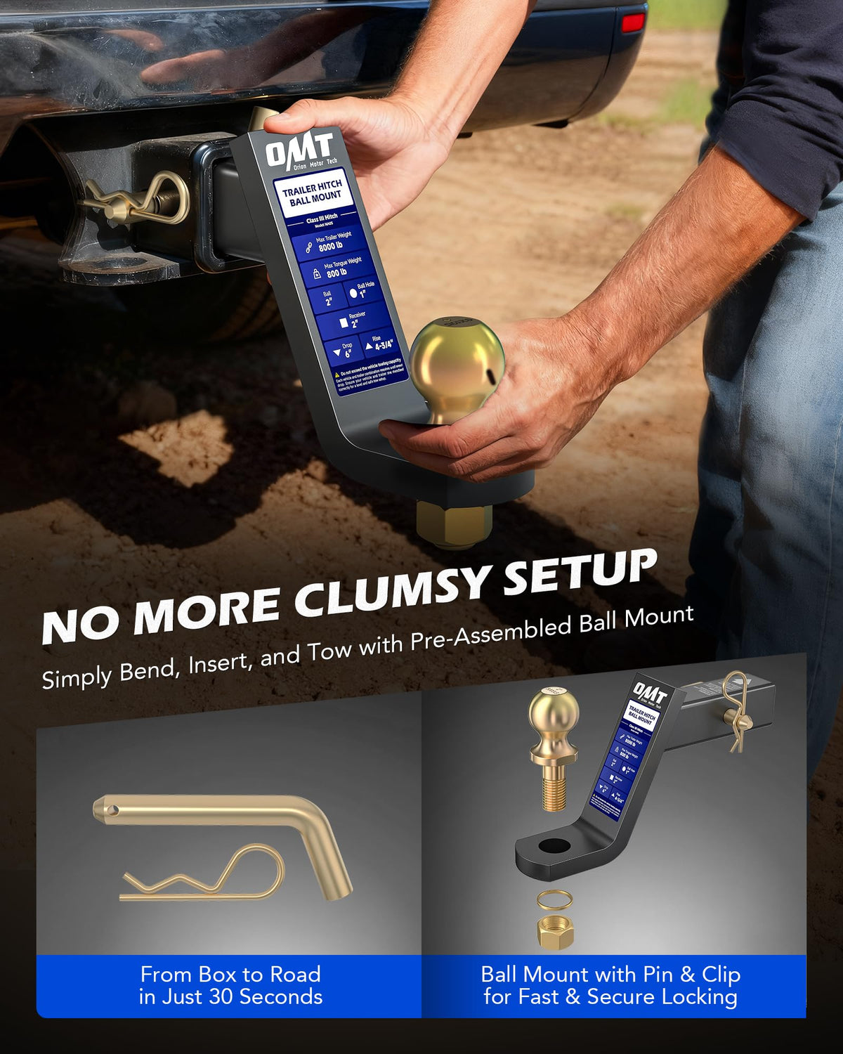 Orion Motor Tech included pin and clip detail for fast secure hitching