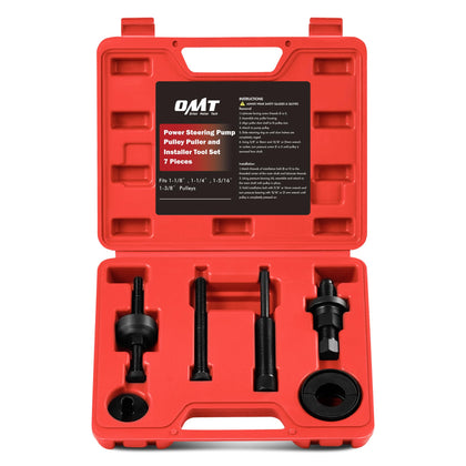 Orion Motor Tech front packaging showing full 7-piece pulley tool kit and case, professional reliability
