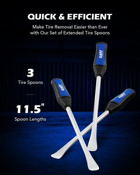 Orion Motor Tech spoons in use on a motorcycle wheel illustrating safer tire removal