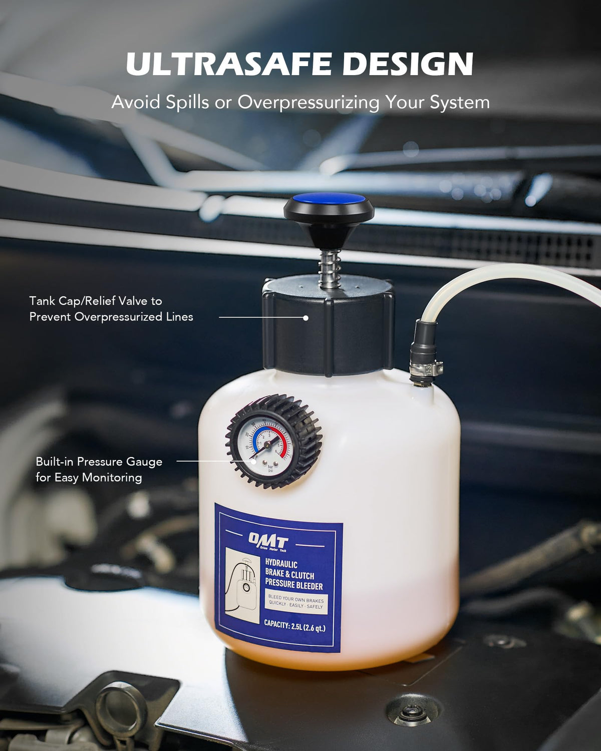 Orion Motor Tech tank with capacity marks reducing refill frequency