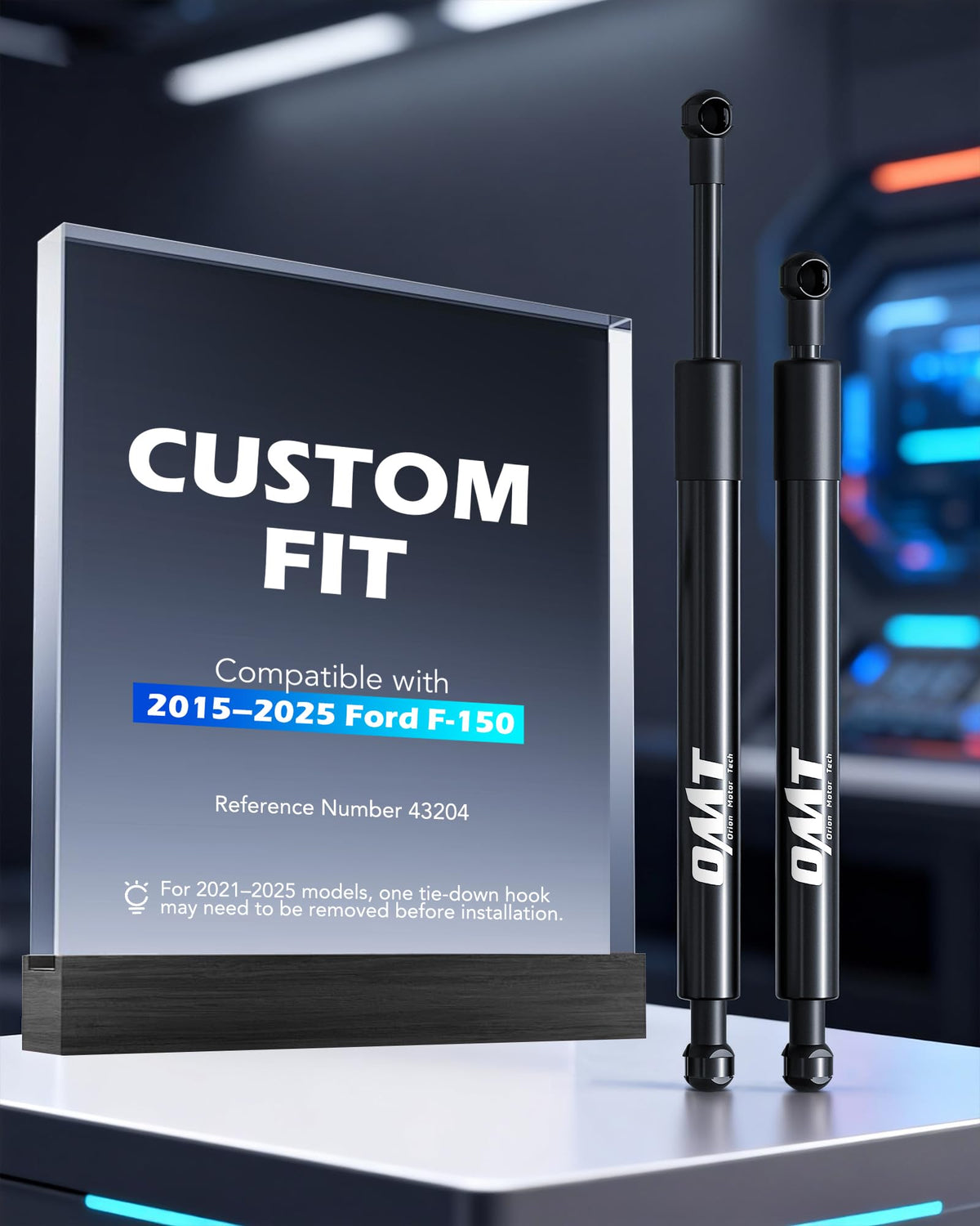 Orion Motor Tech shocks installed on F-150 tailgate showing even support and safe operation