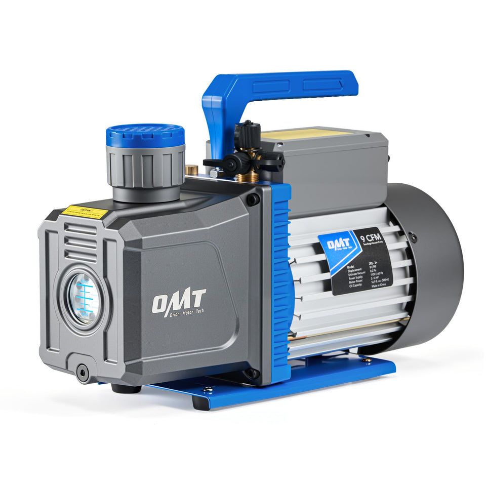 Orion Motor Tech vacuum pump front view showing compact durable housing and portability