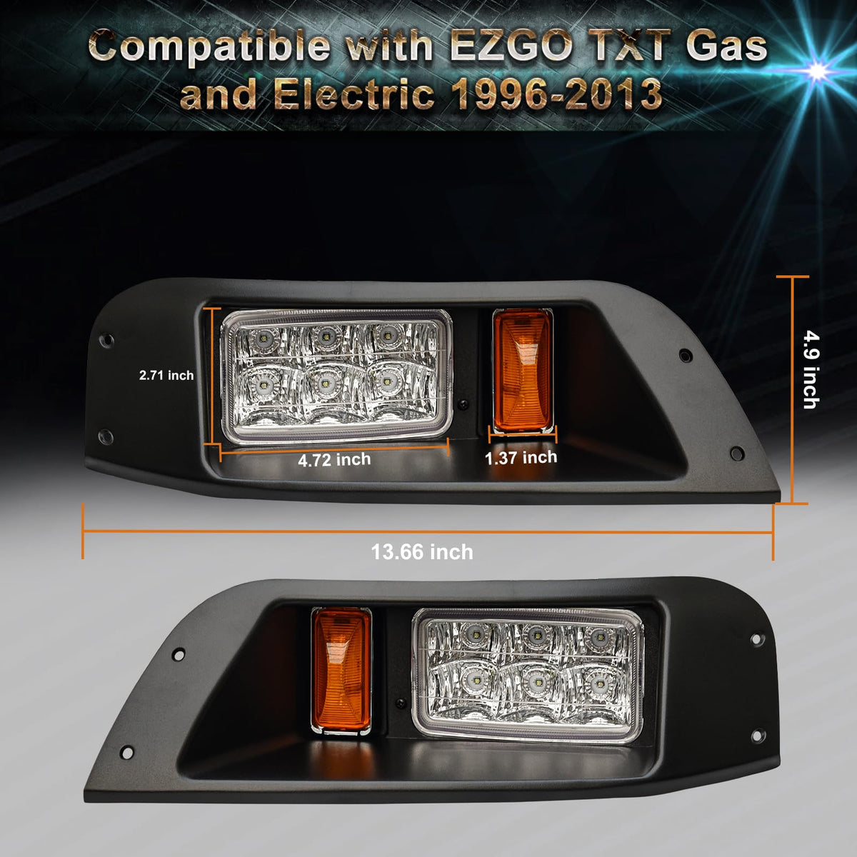 Orle Oko headlights installed on EZGO TXT cart highlighting brighter beam and efficiency