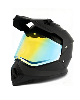 Orthrus close-up of integrated visor demonstrating dust-blocking benefit