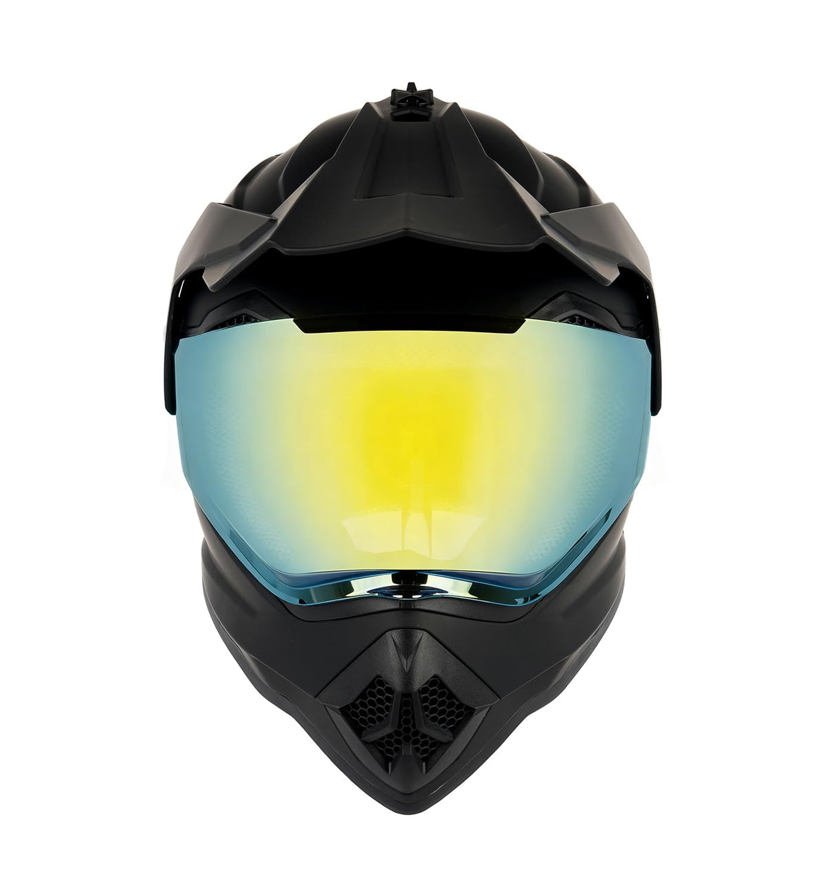 Orthrus front view full-face helmet showing DOT badge and protective coverage benefit
