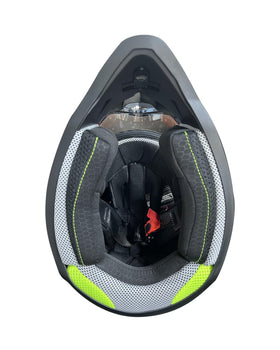 Orthrus worn by young rider on trail showing stability and debris protection benefit