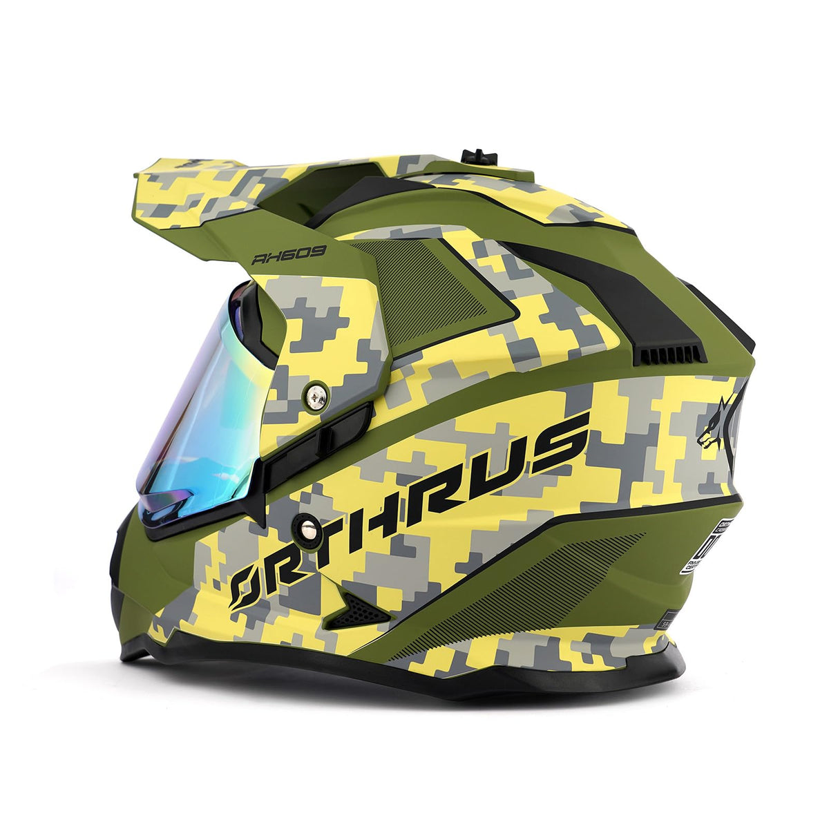 Orthrus visor and vent close-up for airflow and debris protection