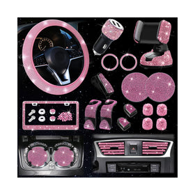 Osilly front view of pink rhinestone 27-piece set showing full contents and gift-ready look