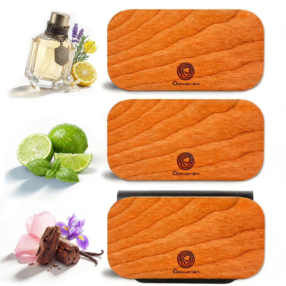 osmerion front packaging showing wood air freshener, premium gift-ready presentation and benefit