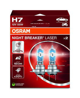 OSRAM front packaging showing H7 lamps and eco-friendly box benefit clarity