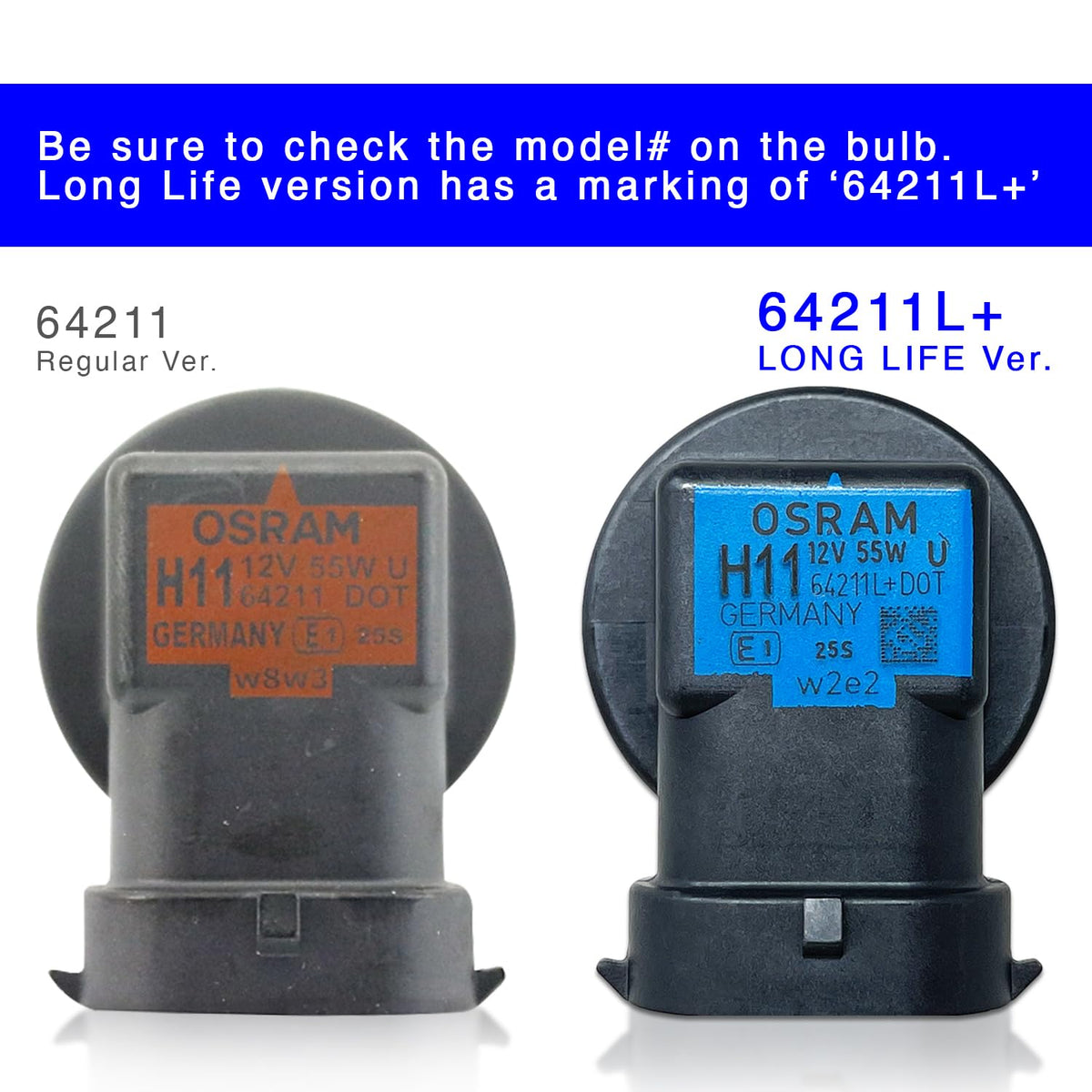 OSRAM H11 side view of base showing standard H11 fitting for easy installation