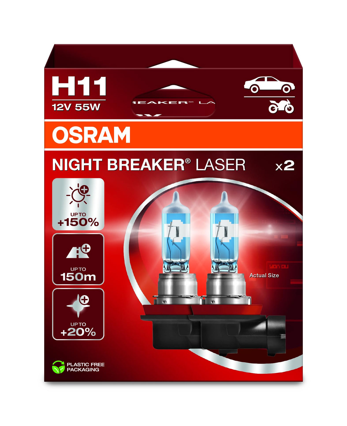 OSRAM NIGHT BREAKER LASER H11 front packaging showing product and eco box benefits