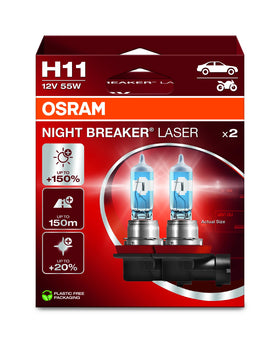 OSRAM NIGHT BREAKER LASER H11 front packaging showing product and eco box benefits