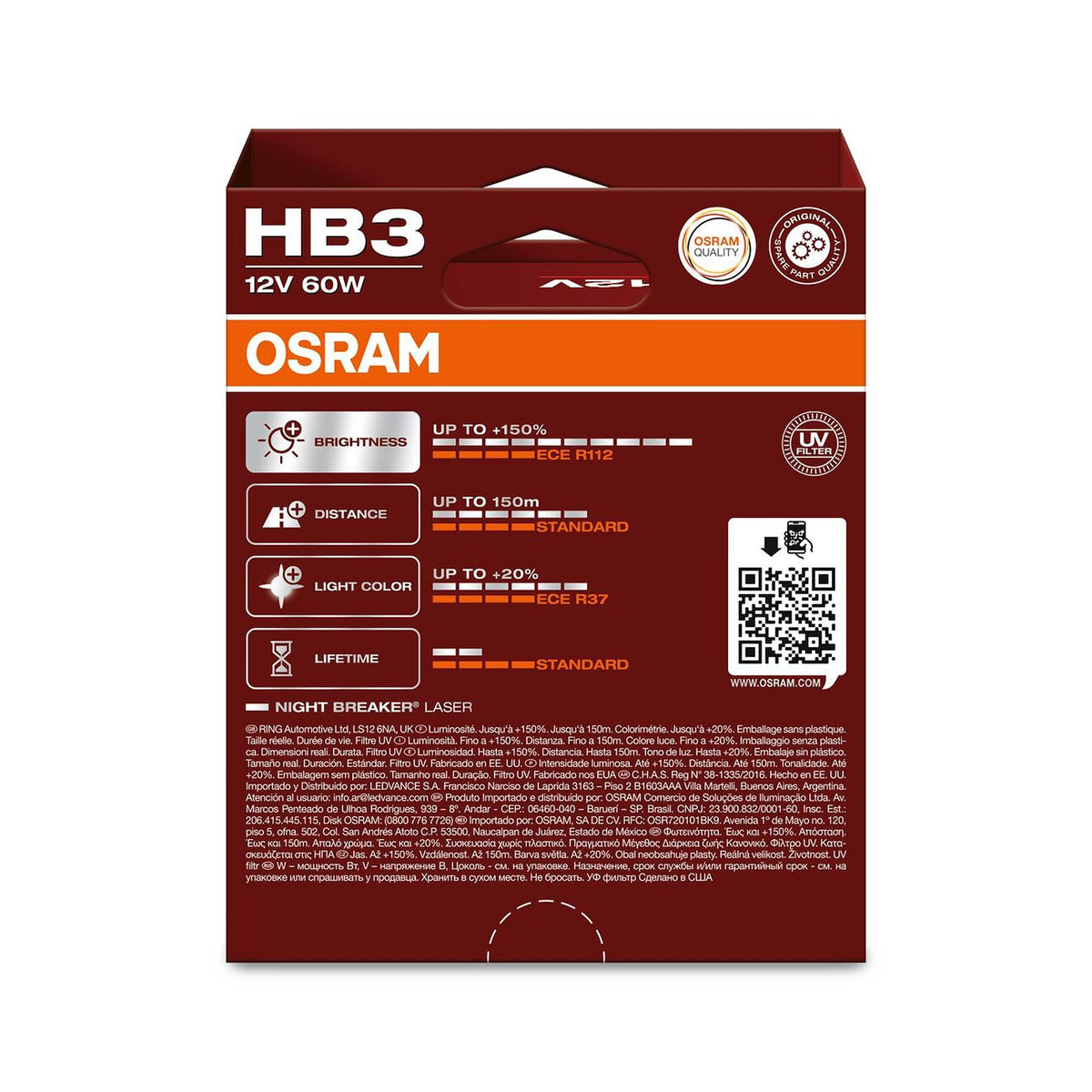 OSRAM Night Breaker Laser HB3 installed on car showing longer beam for improved visibility