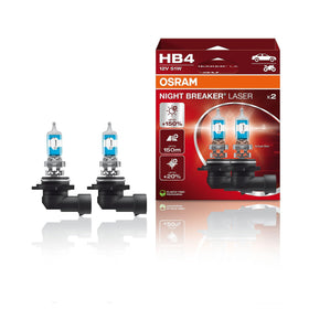 OSRAM Night Breaker Laser HB4 beam on roadway at night showing longer, clearer illumination for safer distance recognition