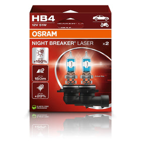 OSRAM Night Breaker Laser HB4 front packaging showing pair and eco-friendly box for easy identification and sustainability benefit