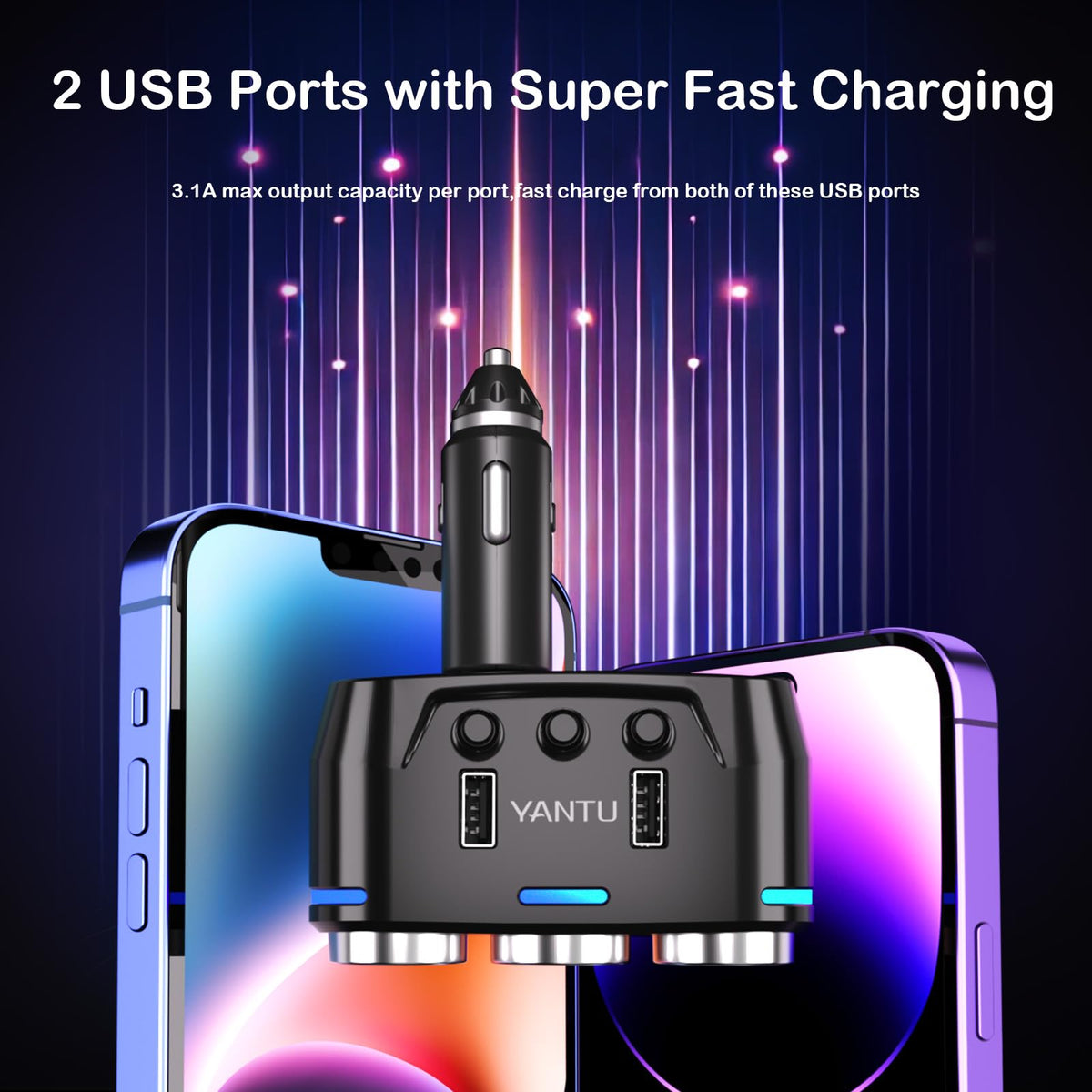 OTOOKAYA detail of dual USB ports with smart charging detection for faster charging