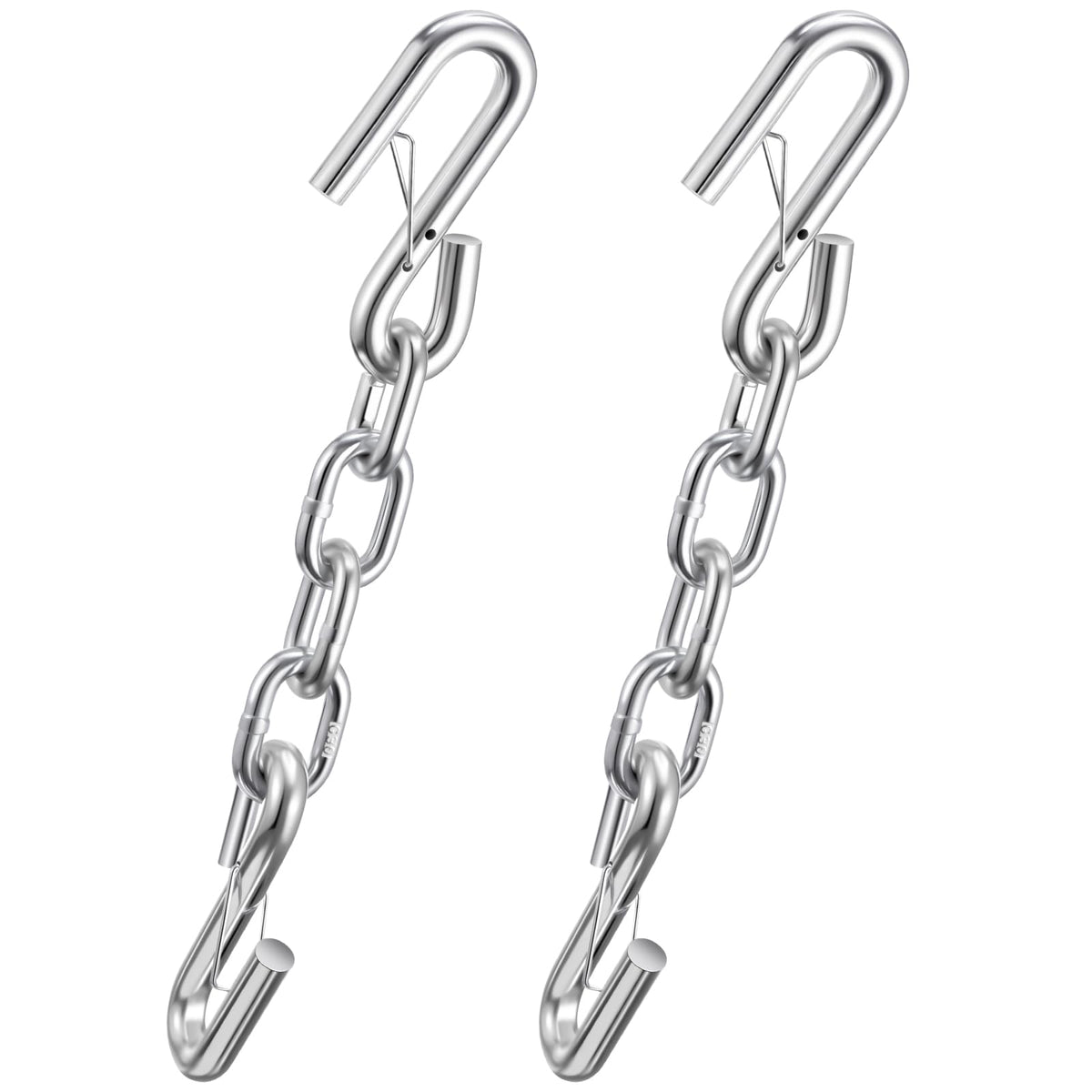 Otoolling front view of 4-piece galvanized trailer safety chain kit showing hooks for secure towing