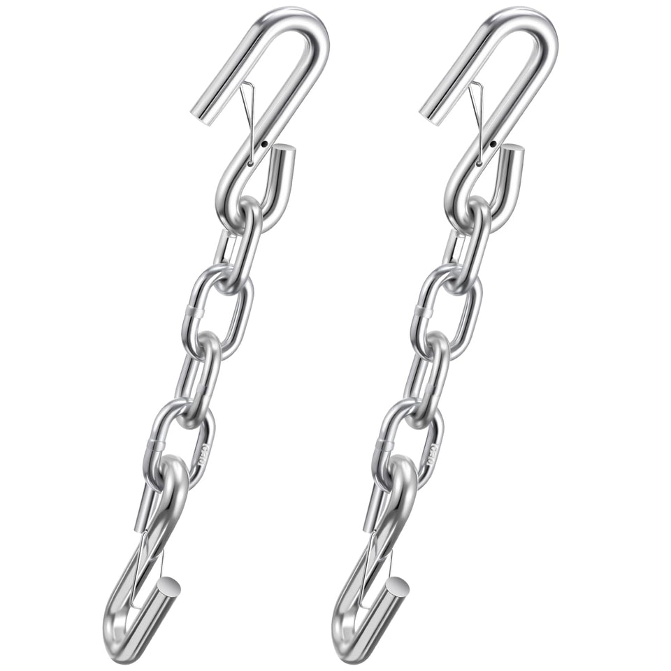 Otoolling front view of 4-piece galvanized trailer safety chain kit showing hooks for secure towing