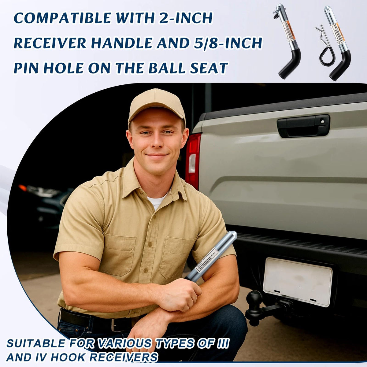 Otoolling hitch pin installed in 2" receiver demonstrating secure attachment