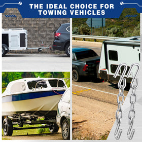 Otoolling towing setup at campsite showing durable chains for safer trailer towing