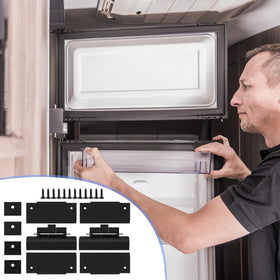 Otoolling latch visible on RV fridge door in travel interior showing vibration protection benefit