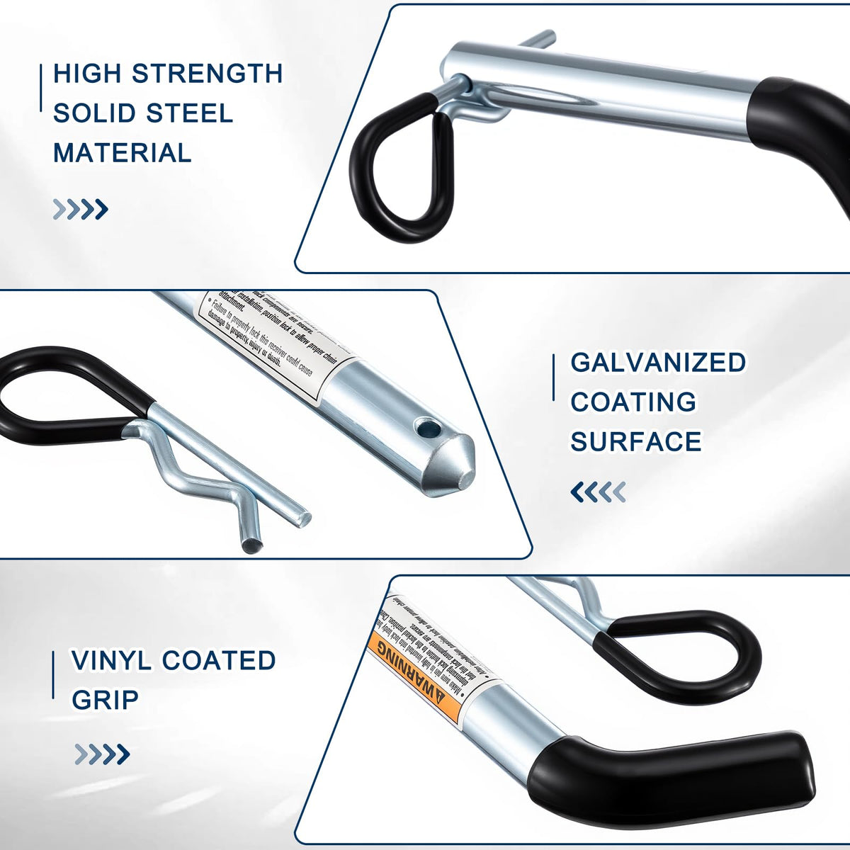 Otoolling tapered pin end and zinc-coated shaft illustrating easy insertion